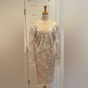 Tadashi Shoji White Lace Long Sleeve Dress